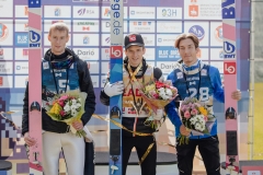 Podium konkursu, od lewej: Evgeniy Klimov, Halvor Egner Granerud i Johann Andre Forfang (fot. Alexey Kabelitskiy)