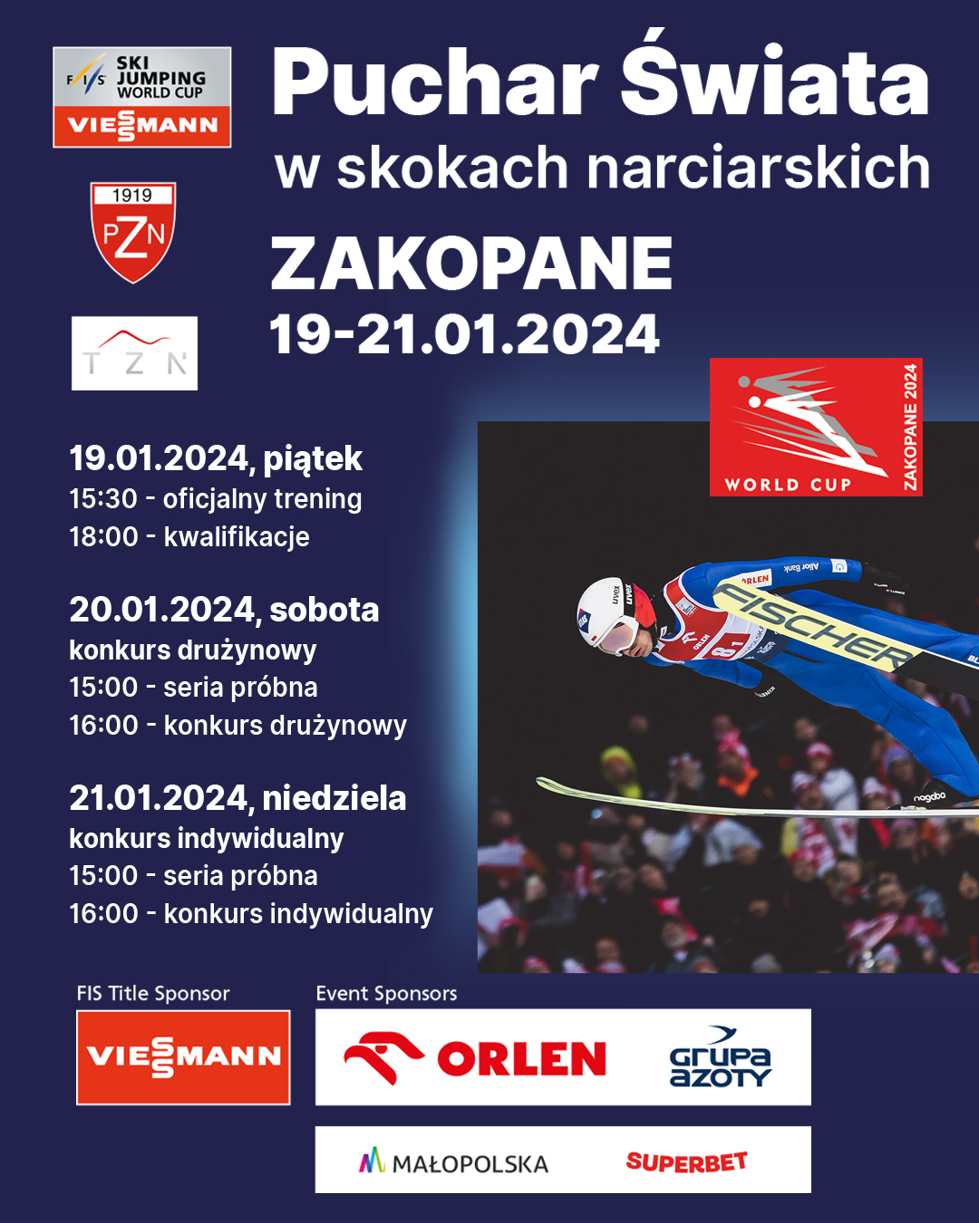 PS Zakopane - PolSKI Turniej 2024. Znamy program zawodów Pucharu Świata w Wiśle, Szczyrku i Zakopanem